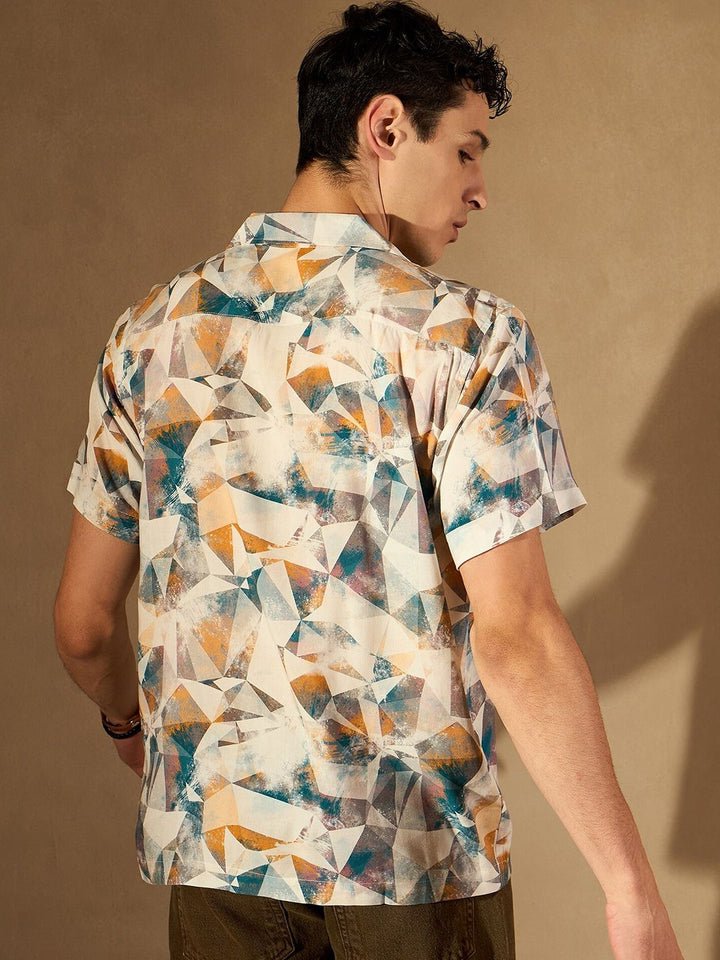 DENNISON Abstract Printed Cuban Collar Smart Oversized Casual Shirt