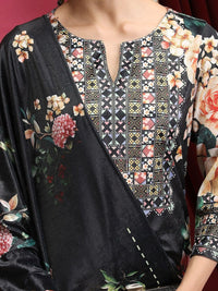 Vishudh Black Floral Printed Regular Kurta With Trousers & Dupatta