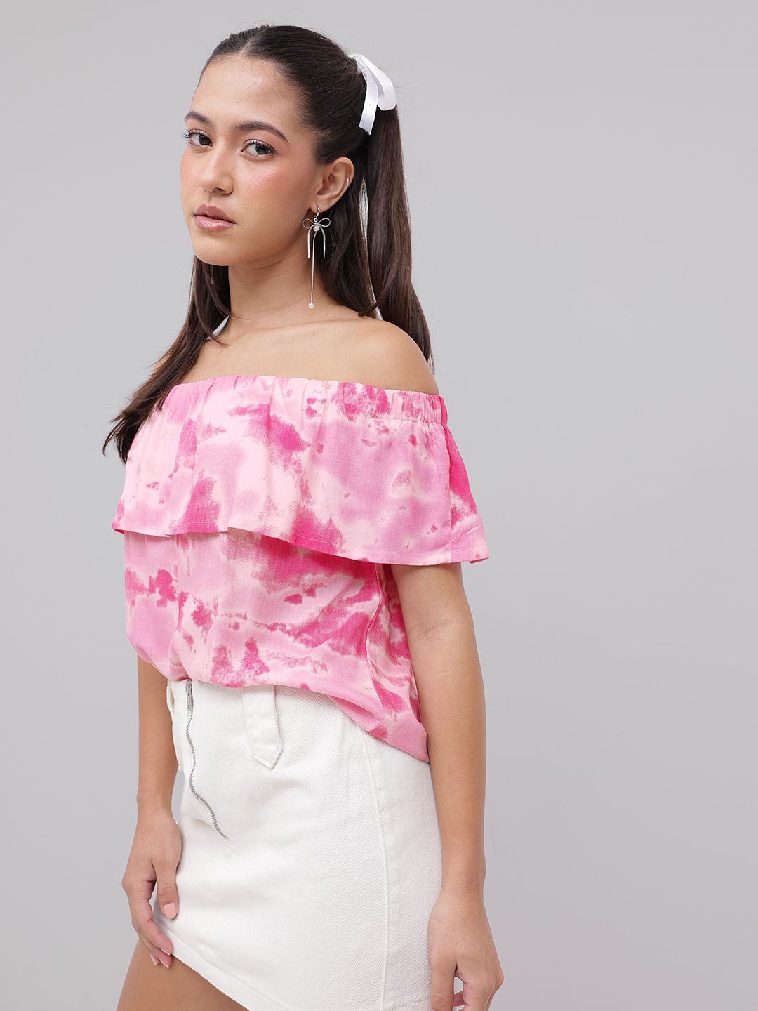 DressBerry Vibrant And Trendy Dyed Off-Shoulder Bardot Top