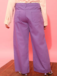 CURVY STREET Women Plus Size Lavender Printed Relaxed Straight Leg Pure Cotton Trousers