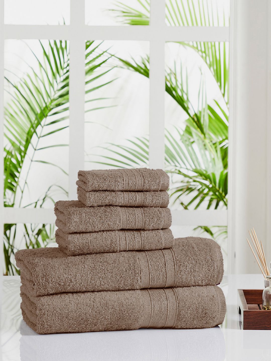 MYTRIDENT Unisex Set Of 6 Brown Solid 500 GSM Towels