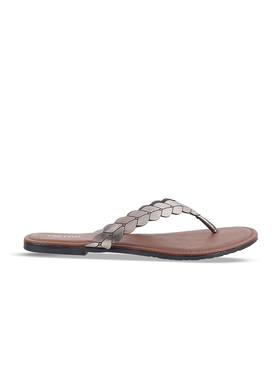 Metro Women Grey Solid Open Toe Flats
