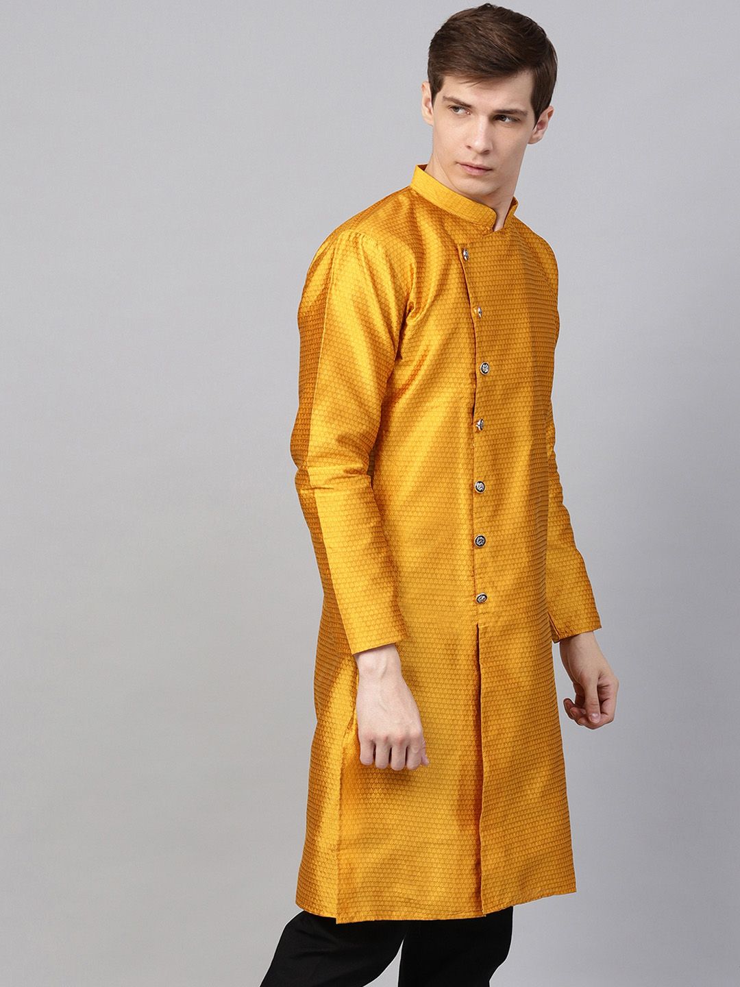 SOJANYA Men Mustard Printed Straight Kurta