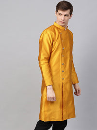 SOJANYA Men Mustard Printed Straight Kurta