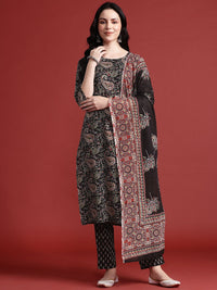 Anouk Paisley Print Pure Cotton Kurta With Trousers & Dupatta
