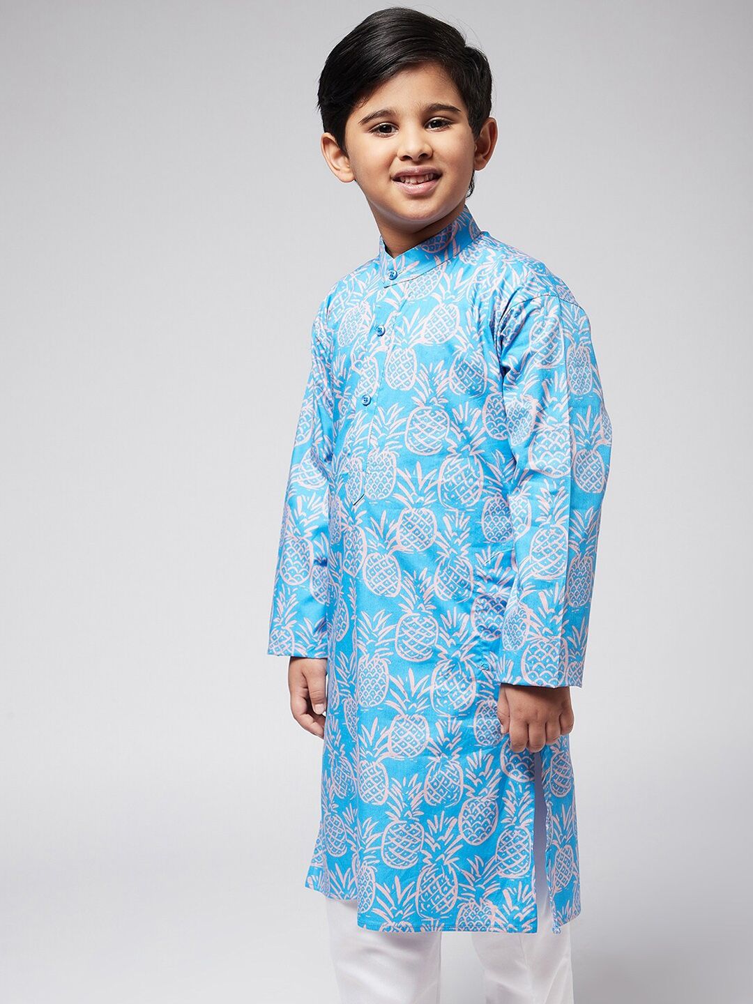 SOJANYA Boys Blue Floral Printed Kurta