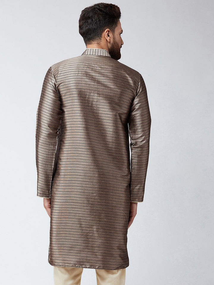 SOJANYA Men Bronze-Toned Woven Design Straight Kurta