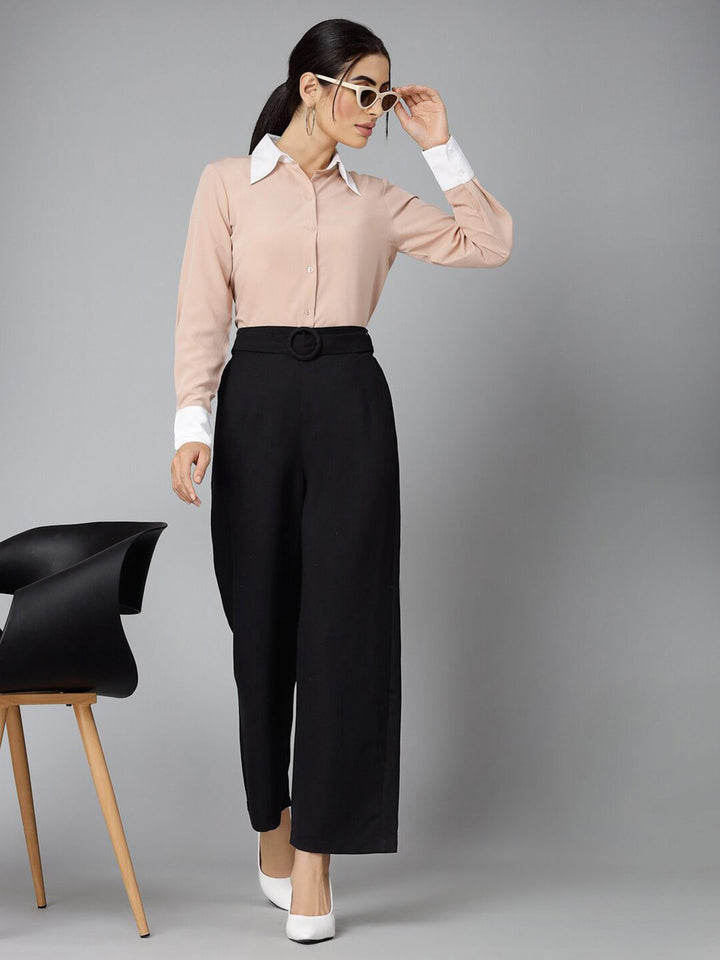 Style Quotient Nude-Coloured Smart Spread Collar Formal Shirt