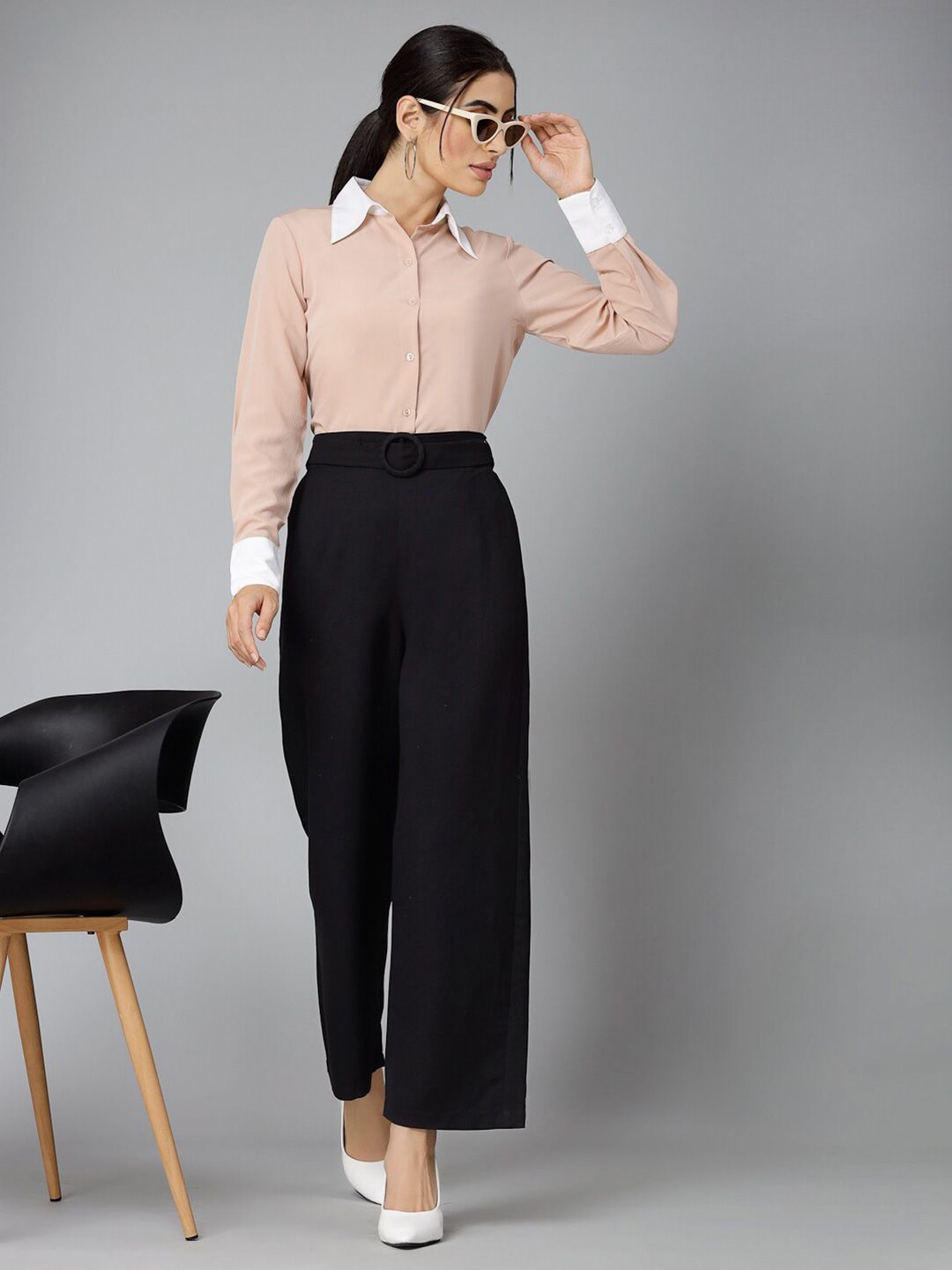 Style Quotient Nude-Coloured Smart Spread Collar Formal Shirt