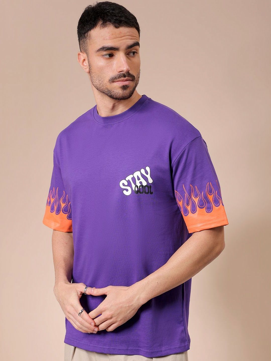 The Indian Garage Co Men Graphic Printed Round Neck Cotton Oversized T-shirt