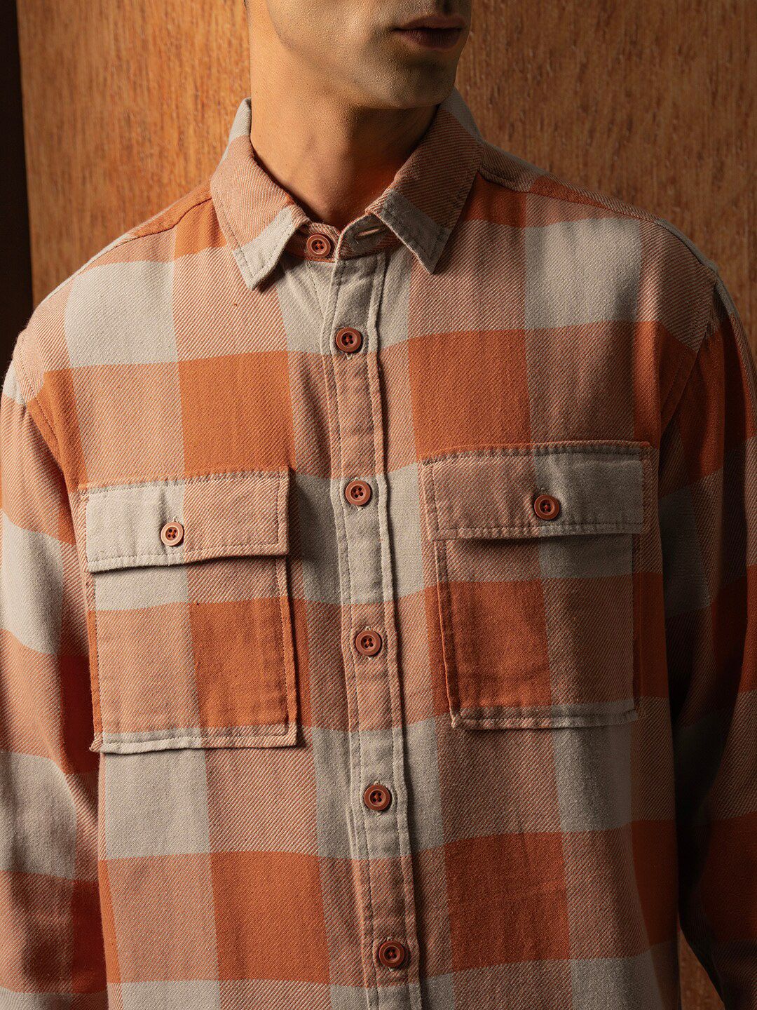 LOCOMOTIVE Premium Men Oversized Oxford Dobby Textured Checked Overshirt