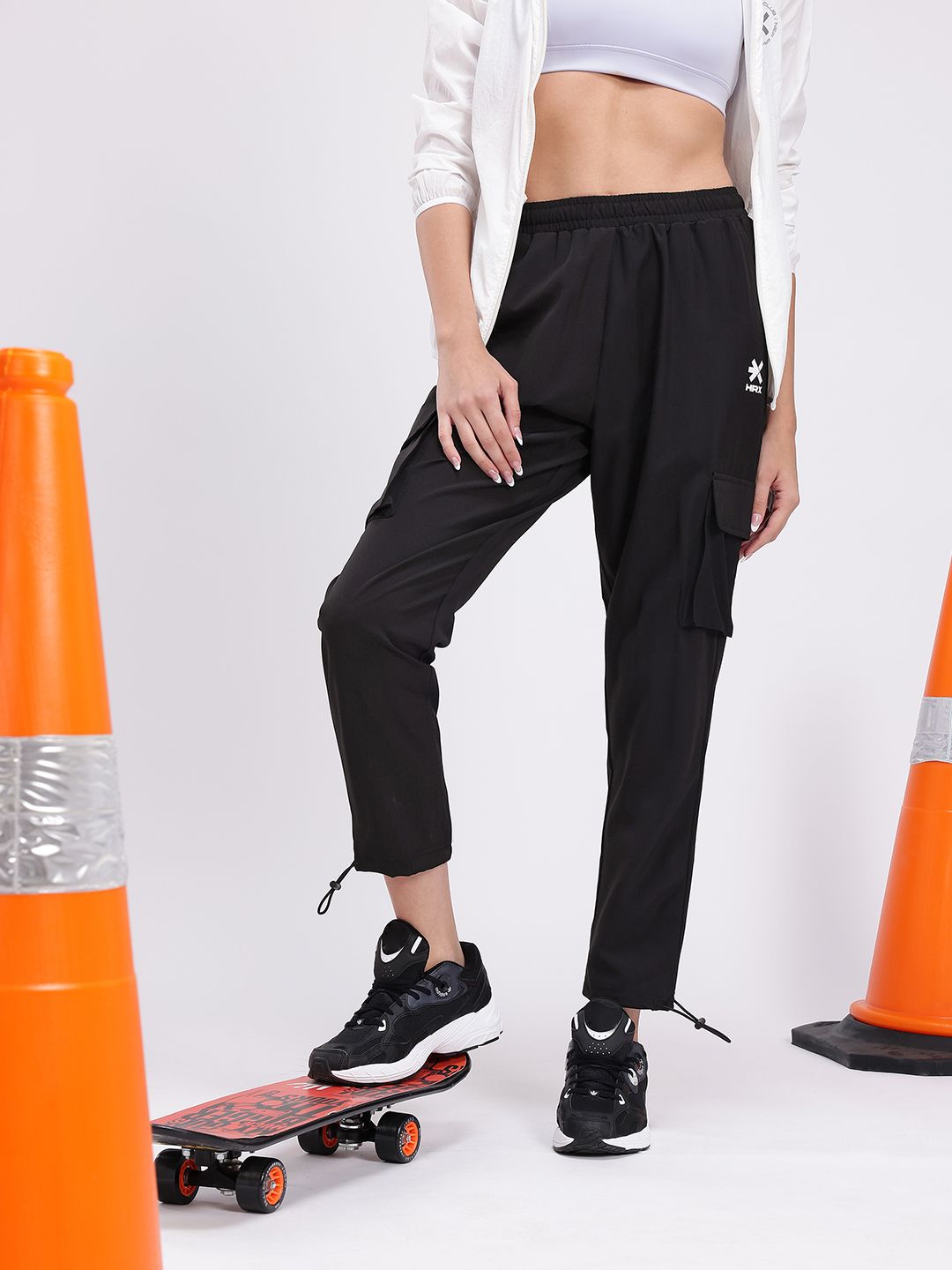 HRX by Hrithik Roshan Women Mid-Rise Cropped Lifestyle Cargos with Toggle Hem