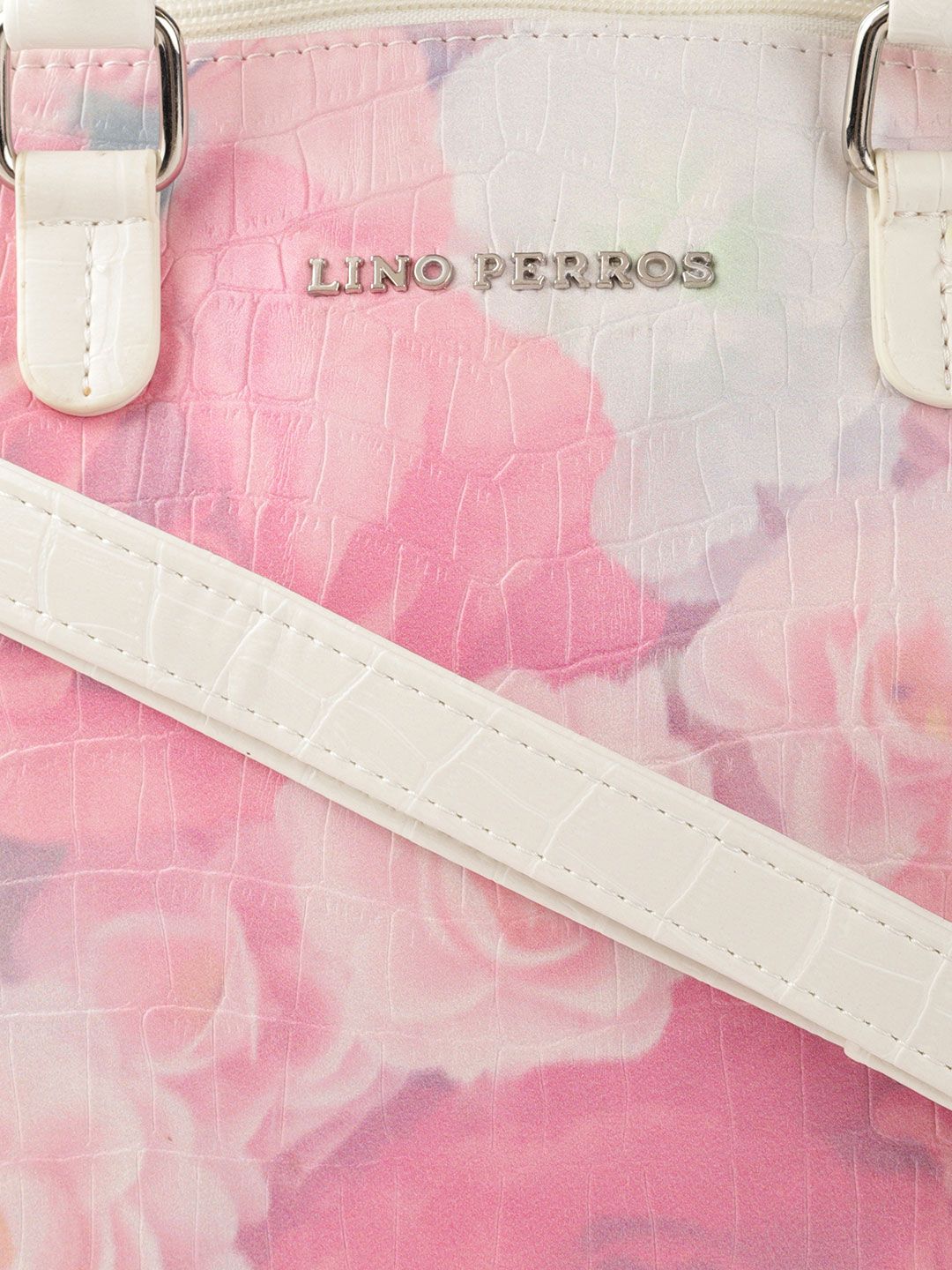 Lino Perros Pink Floral Printed PU Structured Shoulder Bag