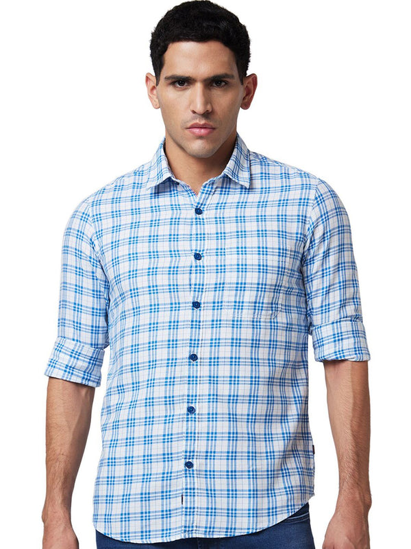 Spykar Men Slim Fit Opaque Memeriksa Baju Kasual