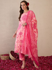 Indo Era Women Floral Printed Regular Pure Cotton Kurta with Trousers & With Dupatta