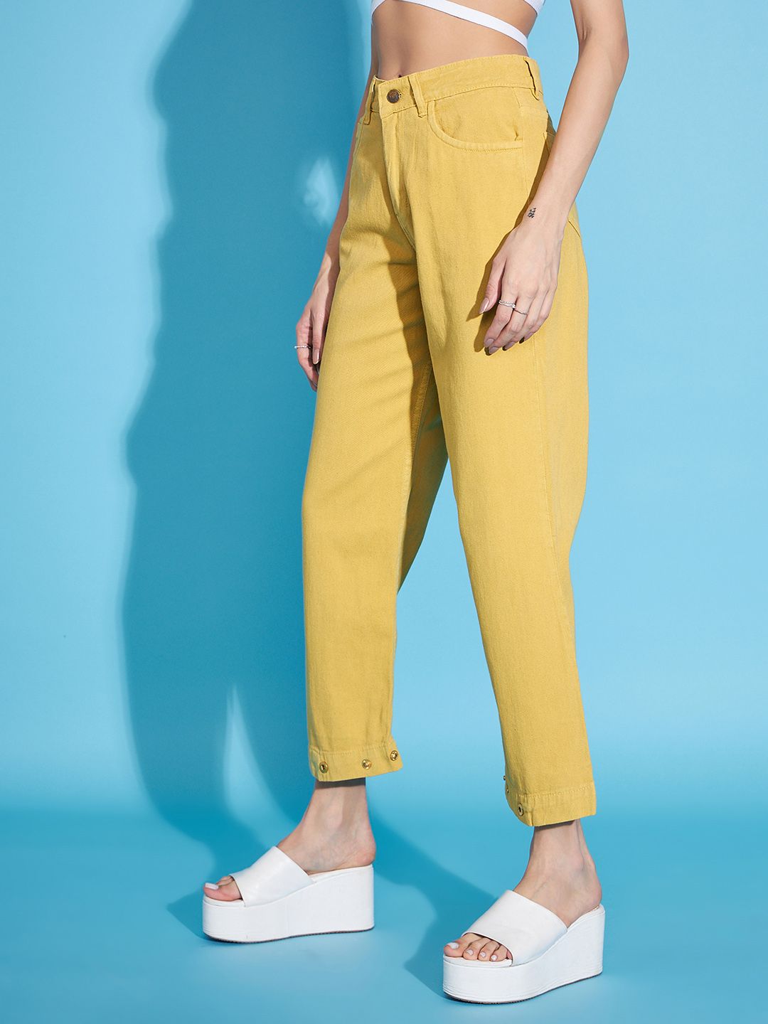 SASSAFRAS Women Stylish Mustard Relaxed Fit Jeans