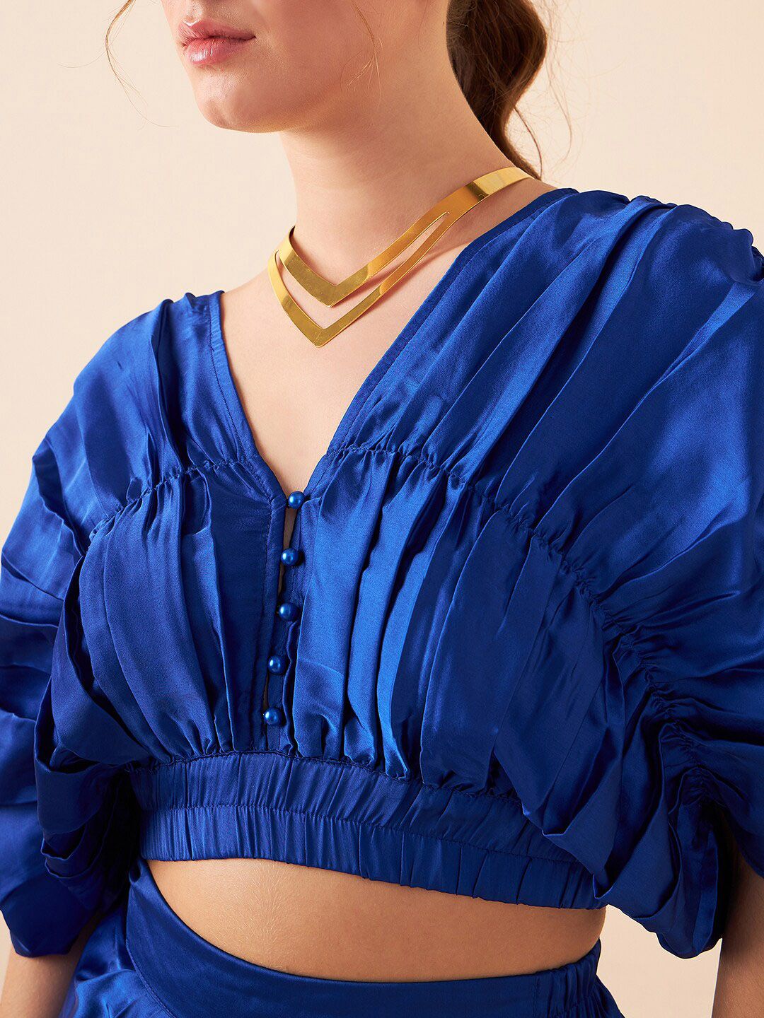 Antheaa V-Neck Drapped Top & Skirts