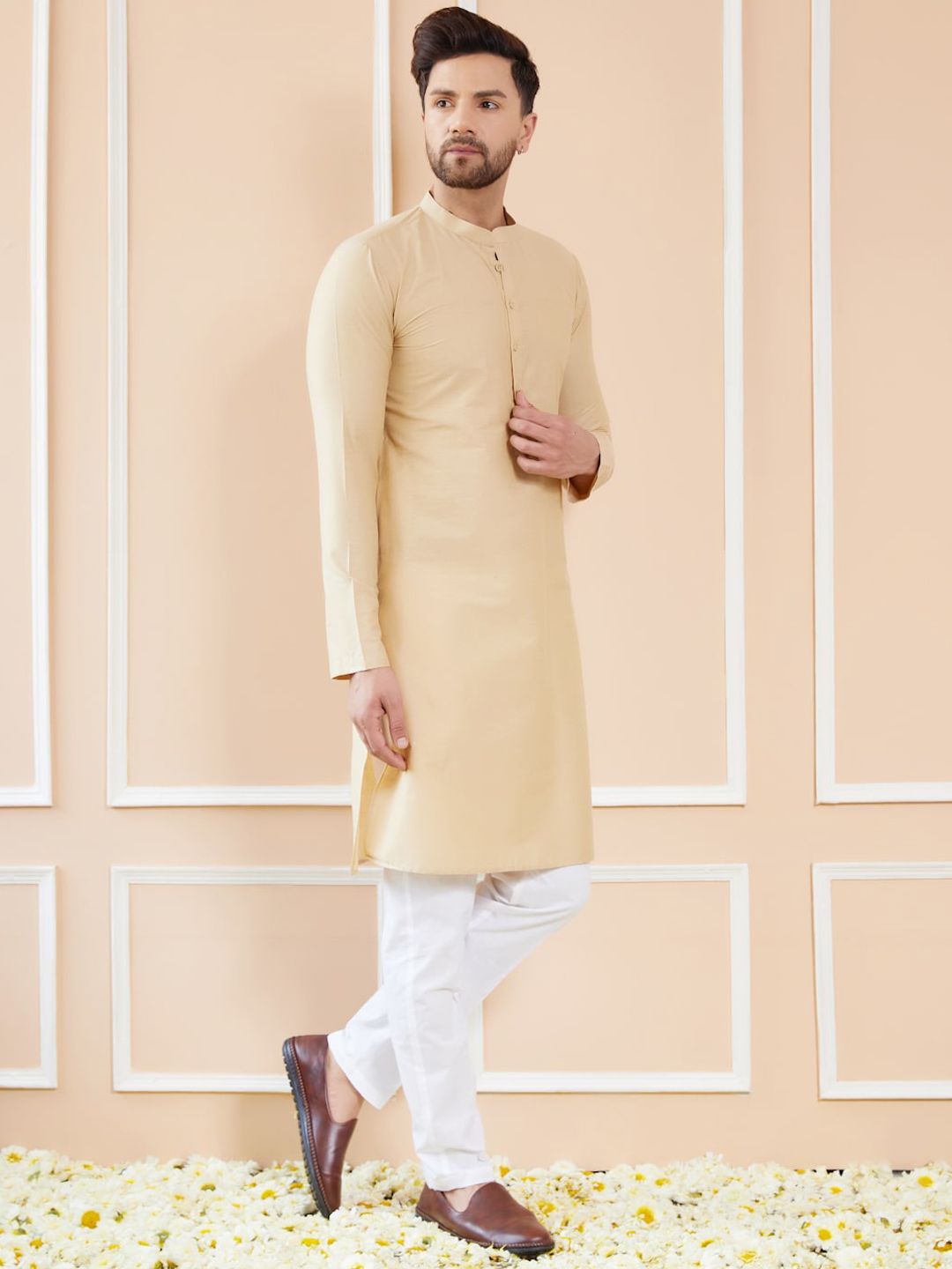 See Designs Mandarin Collar Pure Cotton Straight Kurta