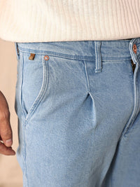 Mr Bowerbird Men Tapered Cropped Fit Light Fade Stretchable Pleated Jeans