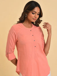 W Peach-Coloured Cotton Shirt Style Top