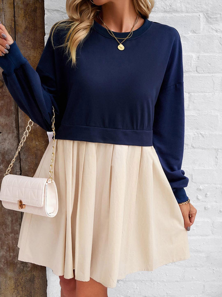 all about you Navy Blue Round Neck Flared Cotton Fit & Flare Dress