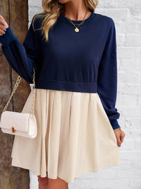 all about you Navy Blue Round Neck Flared Cotton Fit & Flare Dress