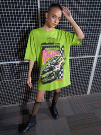 SASSAFRAS Green Graphic Printed Pure Cotton Oversized T-Shirt Dress