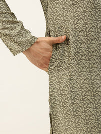 SOJANYA Men Green & Beige Ethnic Motifs Woven Design Kurta with Churidar & Nehru Jacket