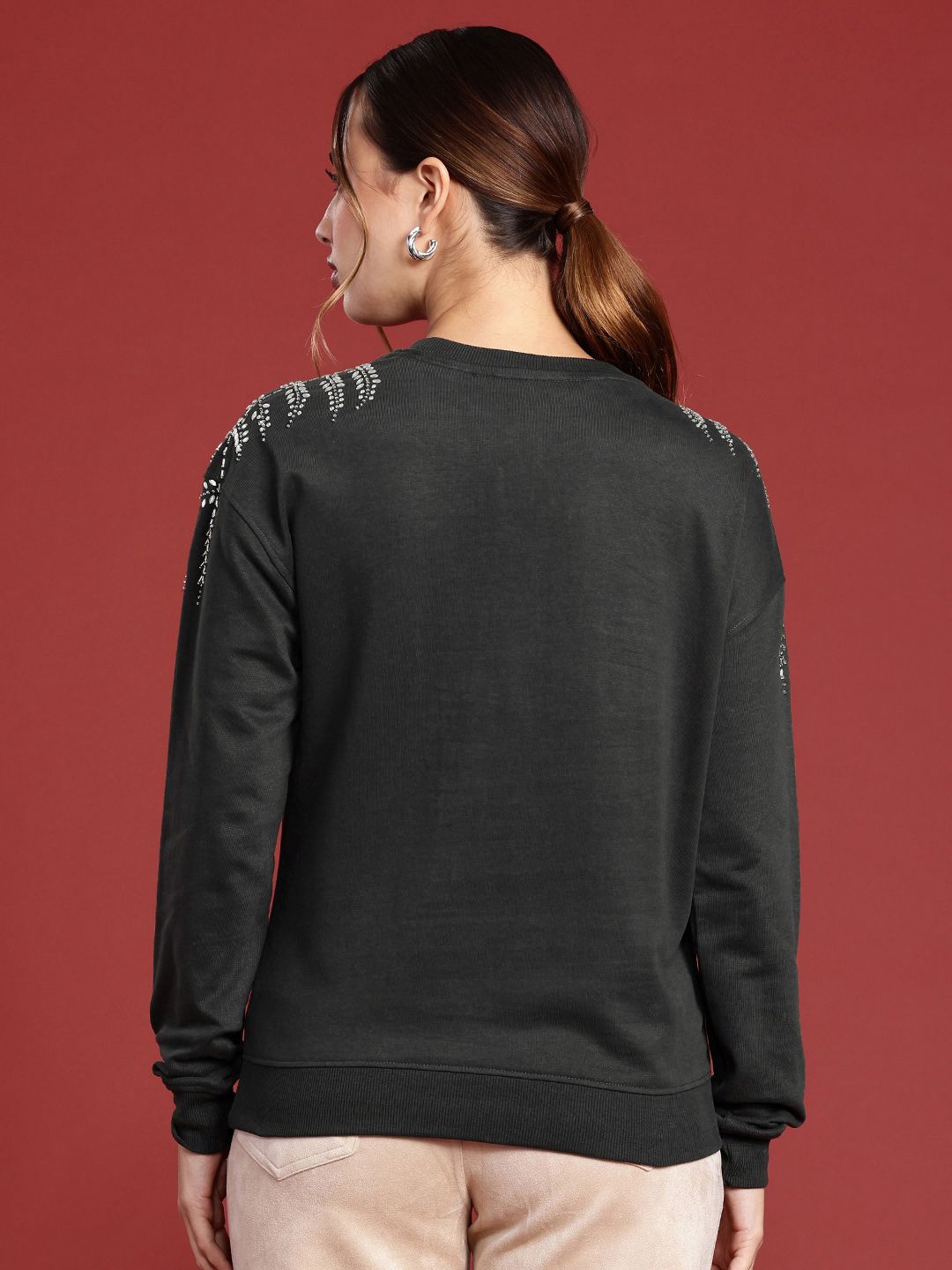 all about you Long Sleeves Studded Embellished Sweatshirt
