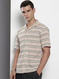 The Indian Garage Co Men Relaxed Fit Textured Lace Crochet Resort Wear Shirt