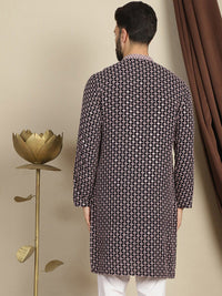 Anouk Geometric Printed Mandarin Collar Long Sleeves Thread Work Kurta
