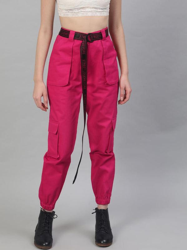 STREET 9 Women Fuchsia Pure Cotton Joggers