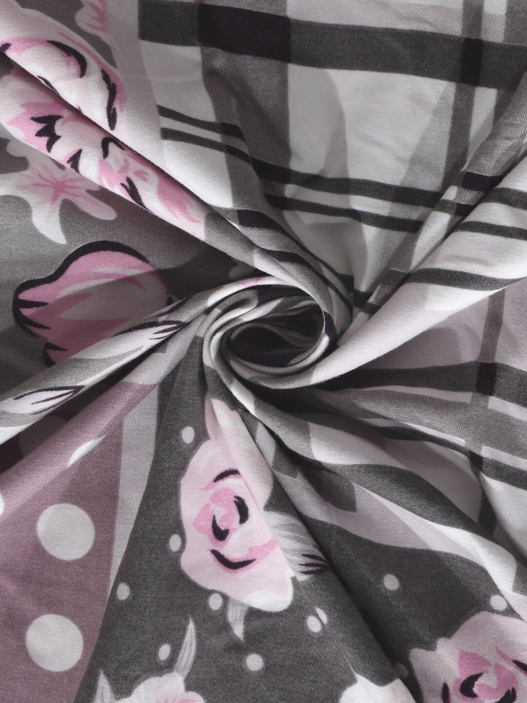 KLOTTHE Grey Floral Printed 300 TC Fitted Super King Double Bedsheet with 2 Pillow Covers