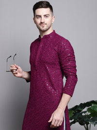 Jompers Geometric Self Design Sequinned Pure Cotton Straight Kurta With Pyjamas