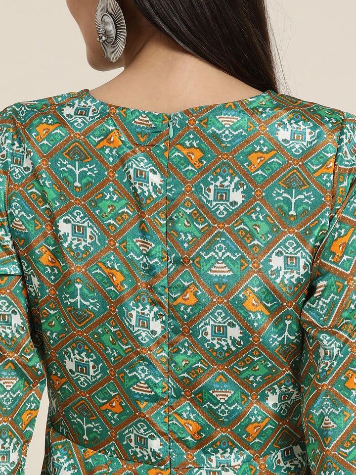 Shae by SASSAFRAS Green & White Ethnic Motifs Ethnic A-Line Midi Dress