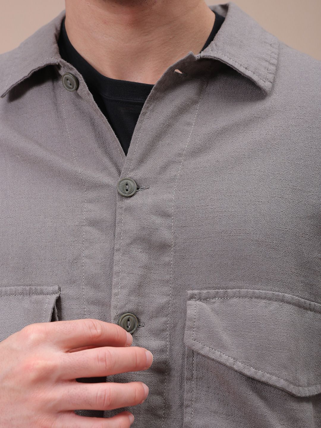 The Indian Garage Co Men Regular Fit Solid Double Flap Pocket Resortwear Overshirt