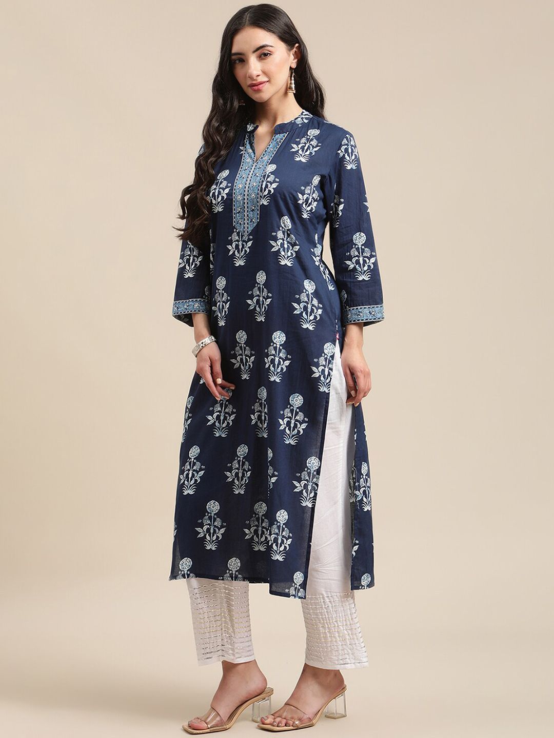 Varanga Women Blue Ethnic Motifs Printed Kurta