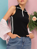 DressBerry Vibe Shift Ribbed Contrast-Trim Sleeveless Top
