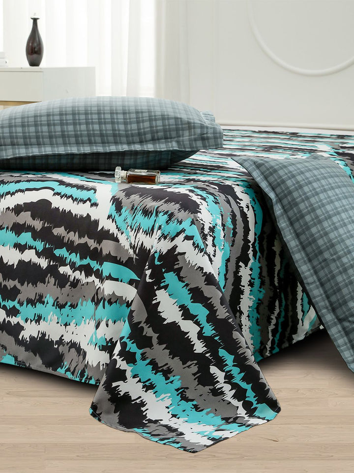 Story@home Fluorescent Green Abstract Printed 240 TC Satin Finish Queen Bedsheet Set