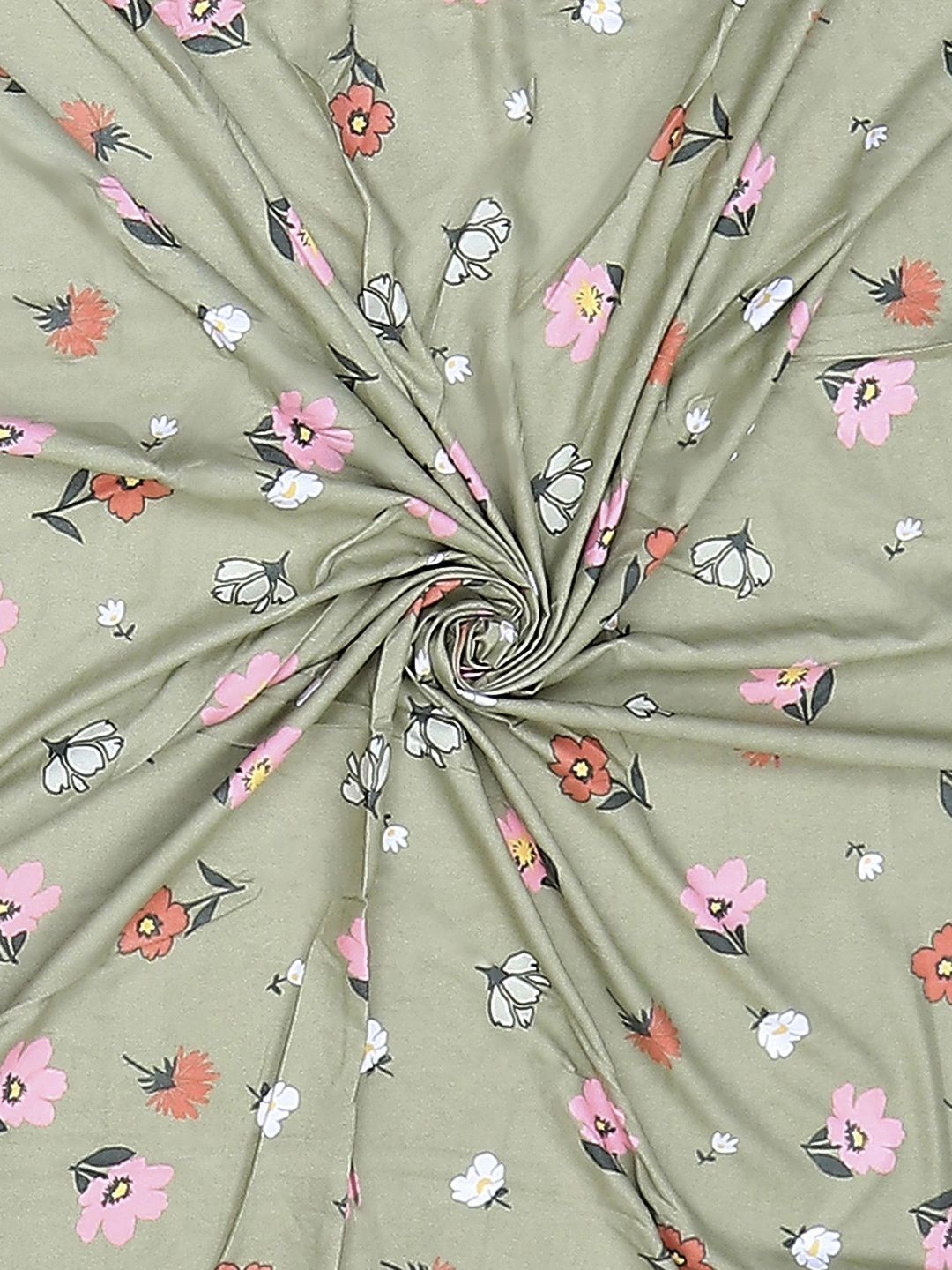 Monte Carlo Edmond Green & Pink Floral Printed 144 TC King Bedsheet Set 2.70 m x 2.70 m