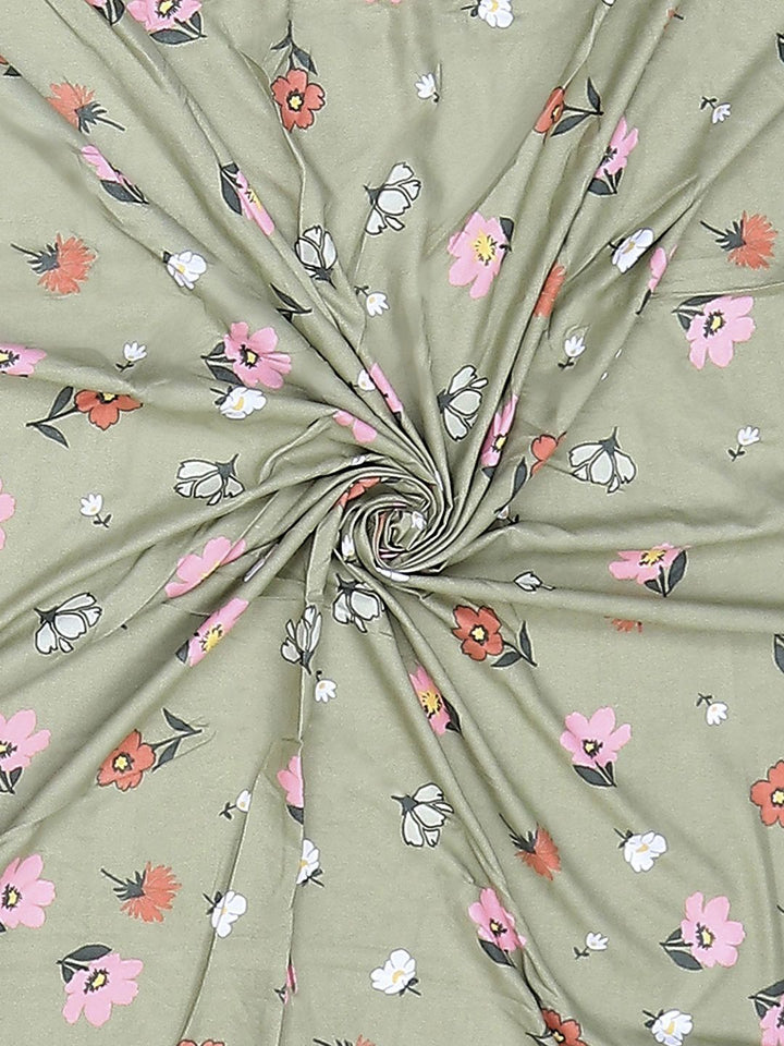 Monte Carlo Edmond Green & Pink Floral Printed 144 TC King Bedsheet Set 2.70 m x 2.70 m