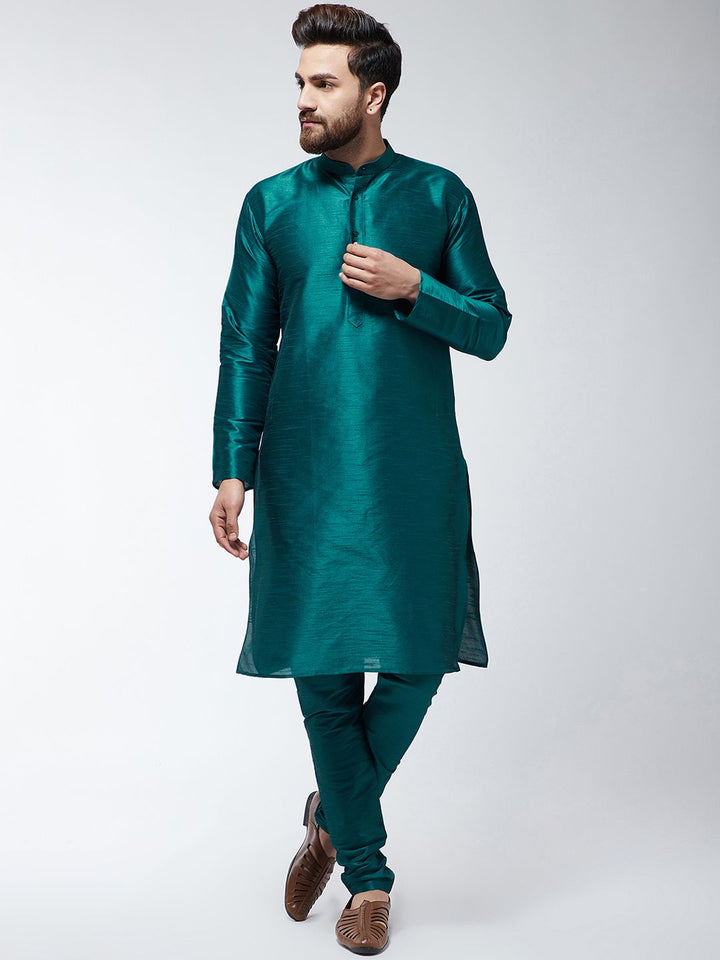 SOJANYA Men Green Solid Straight Kurta