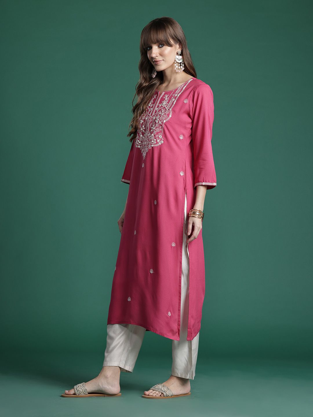 Indo Era Floral Embroidered Thread Work Kurta