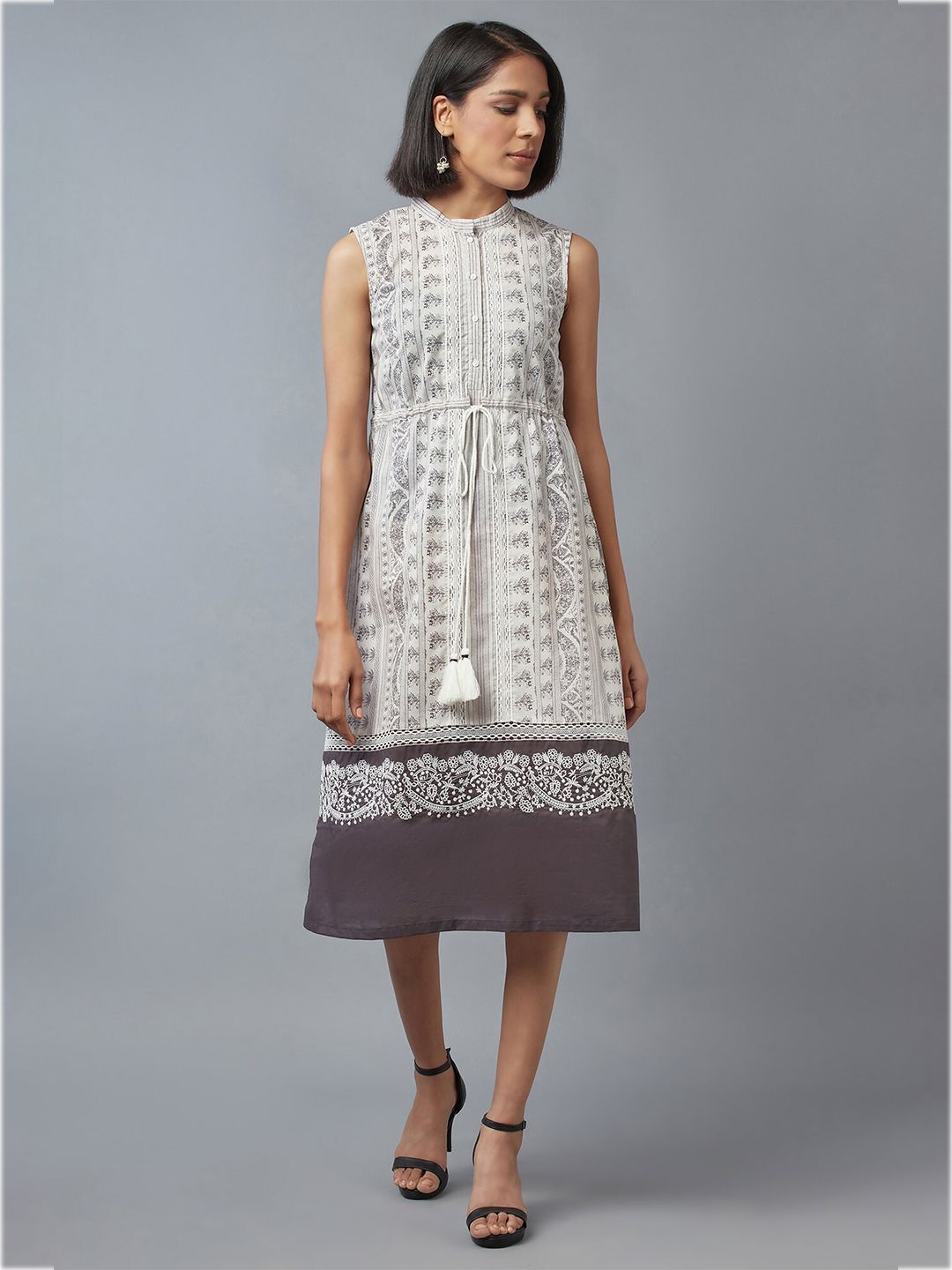 W Women White Ethnic Motifs Midi Dress
