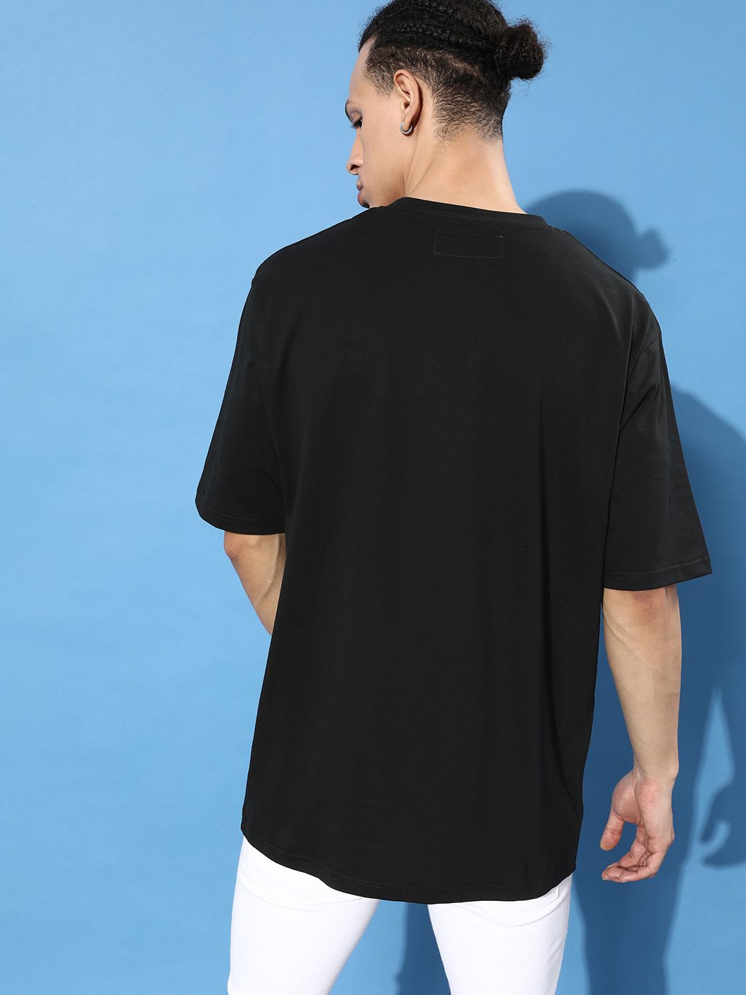 Difference of Opinion Men Black Typography Embroidered Oversize Pure Cotton Longline T-shirt