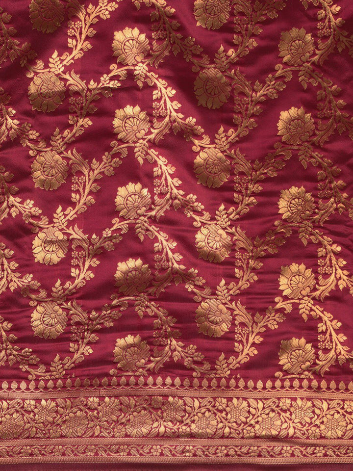 KALINI Maroon & Gold Ethnic Motifs Zari Silk Blend Banarasi Saree