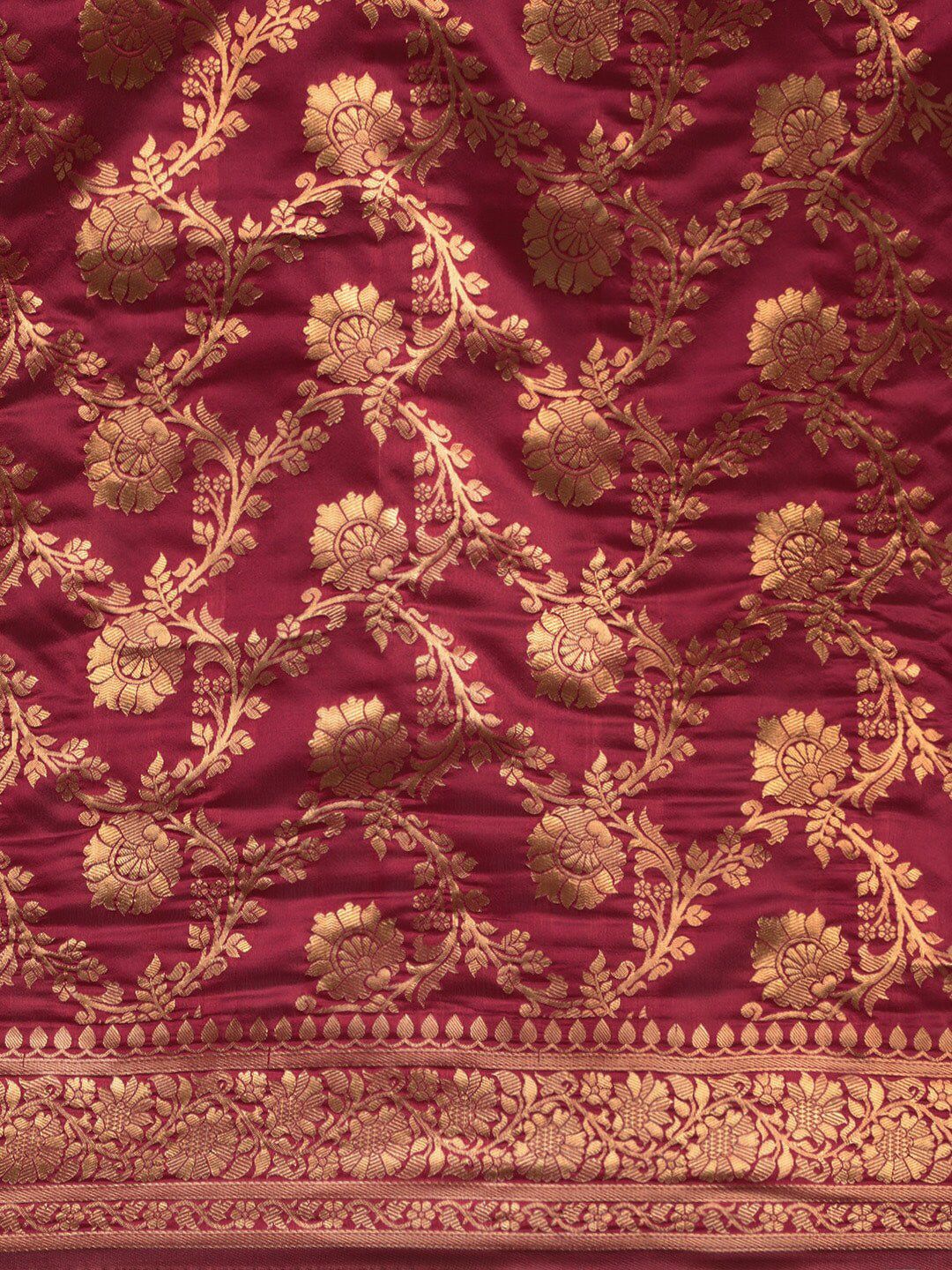 KALINI Maroon & Gold Ethnic Motifs Zari Silk Blend Banarasi Saree