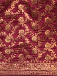 KALINI Maroon & Gold Ethnic Motifs Zari Silk Blend Banarasi Saree