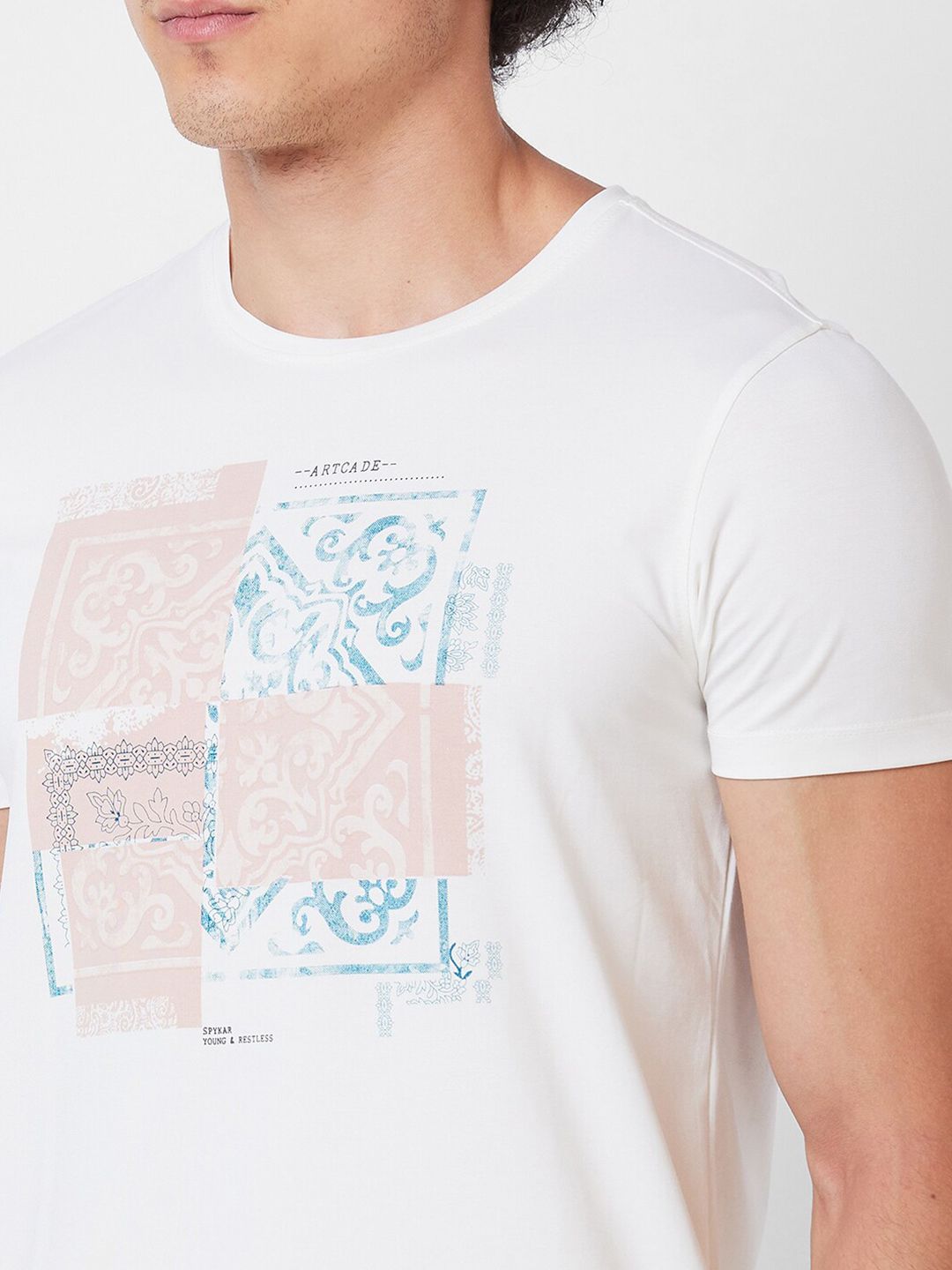 SPYKAR Round Neck Short Sleeves Printed Slim Fit Cotton T-shirt