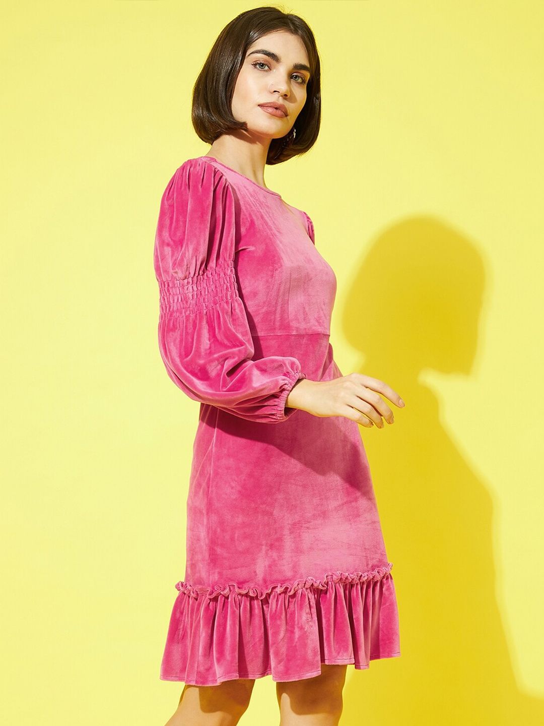Athena Women Fuchsia Round Neck Bodycon Dress